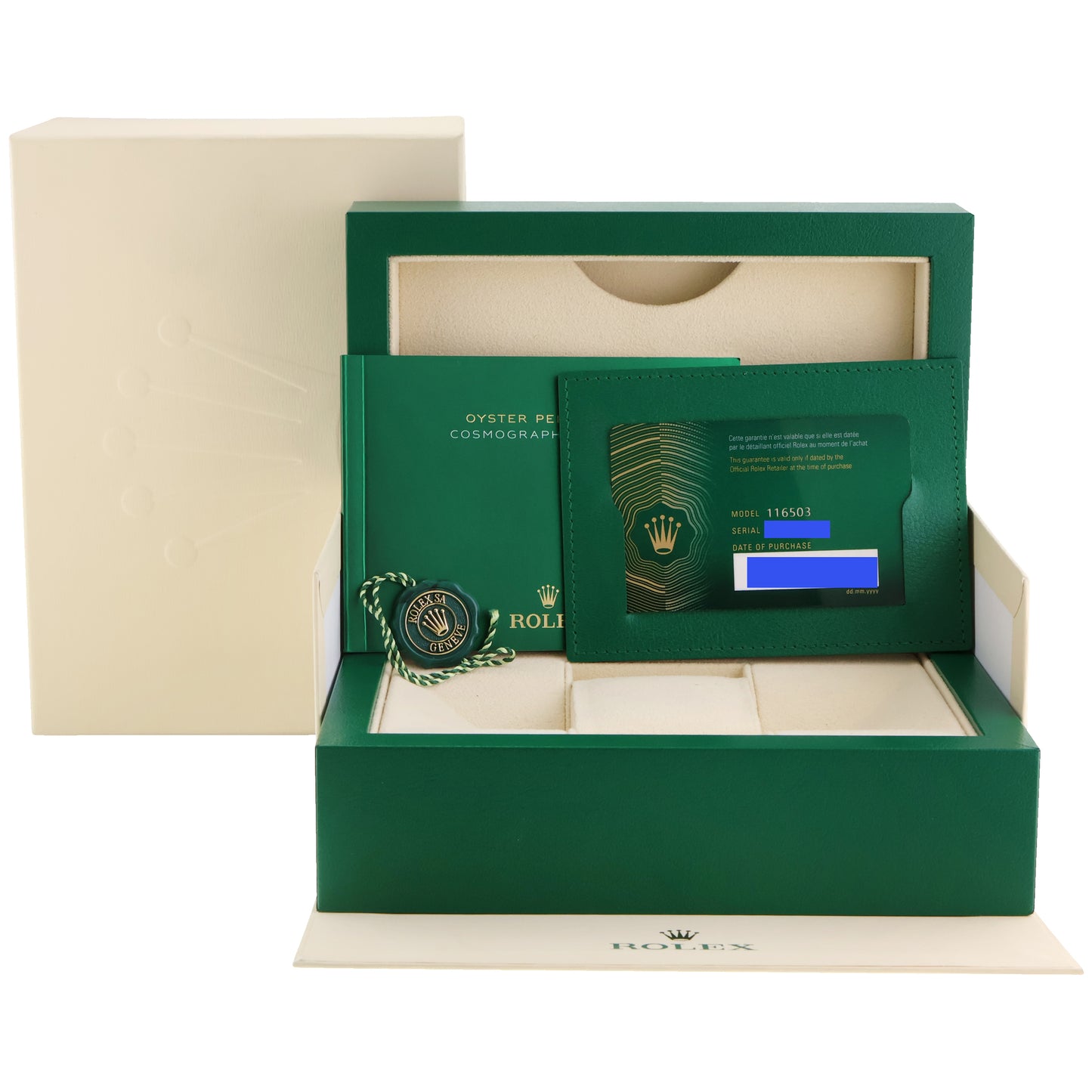 2022 NEW PAPERS Rolex Daytona 116503 White Chronograph Two Tone Gold Steel Watch Box