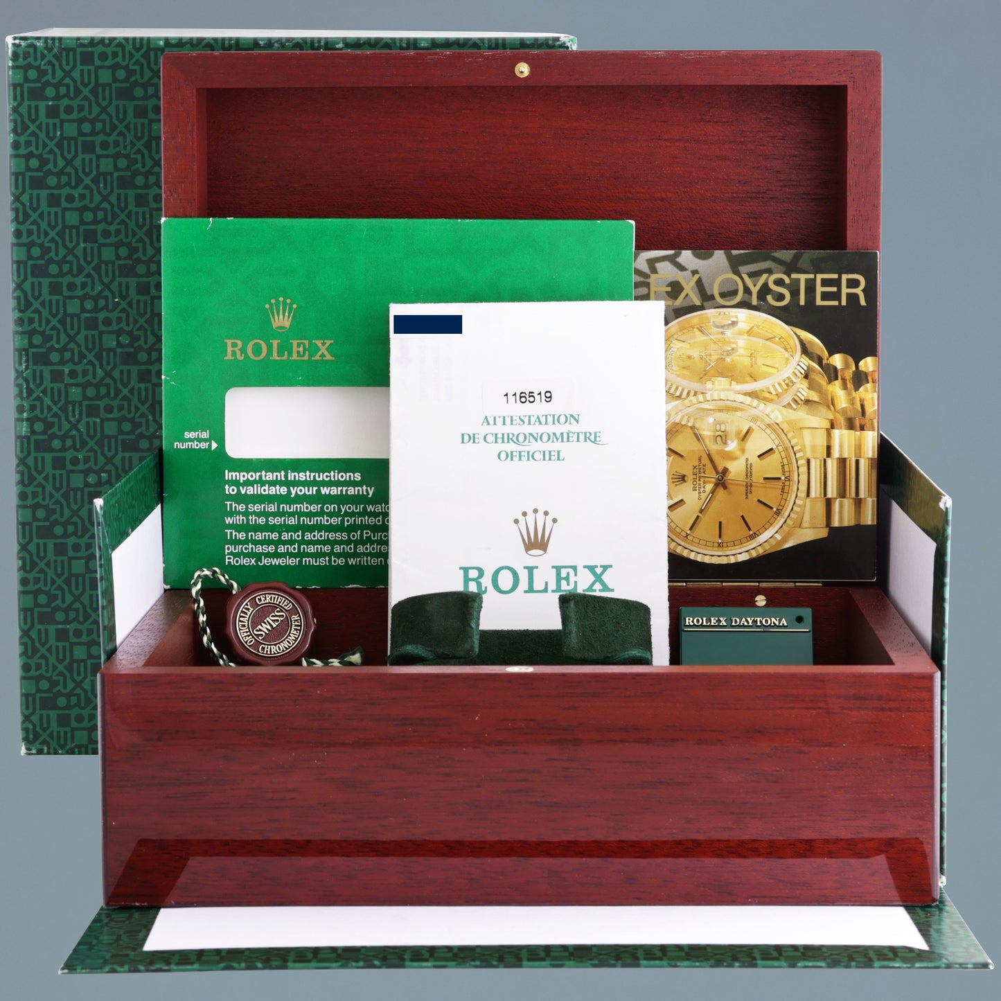 MINT PAPERS Rolex Daytona 18k White Gold 116519 Meteorite Roman Leather Watch Box