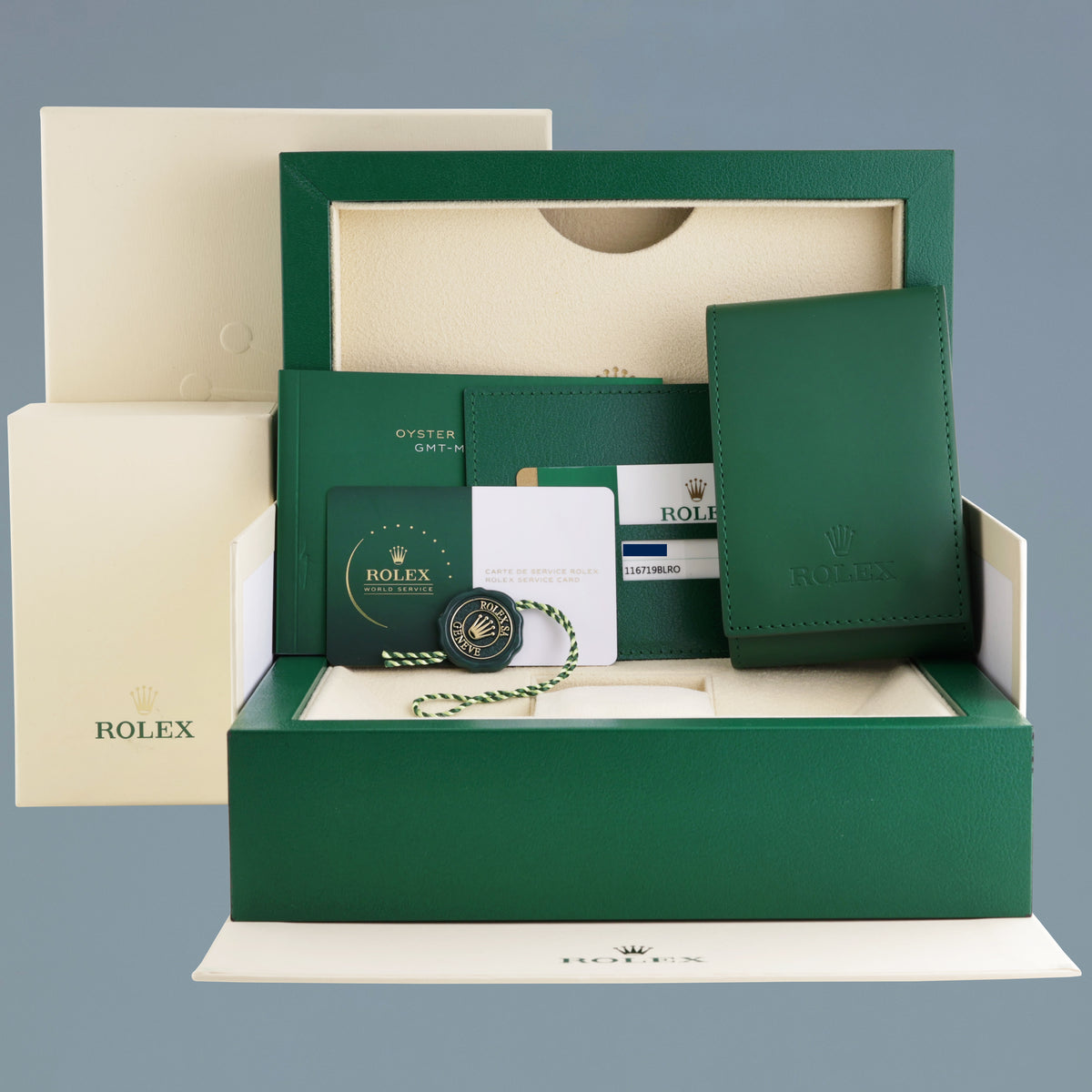 PAPERS & 2026 RSC Papers Rolex 116719BLRO GMT-Master II Pepsi White Gold 40mm Blue Watch