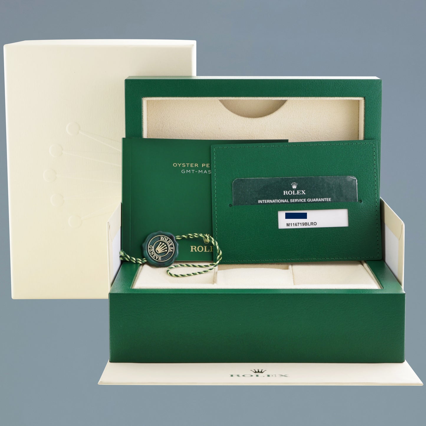 2023 RSC PAPERS MINT Rolex GMT-Master II Pepsi White Gold Blue Dial 116719BLRO Watch Box