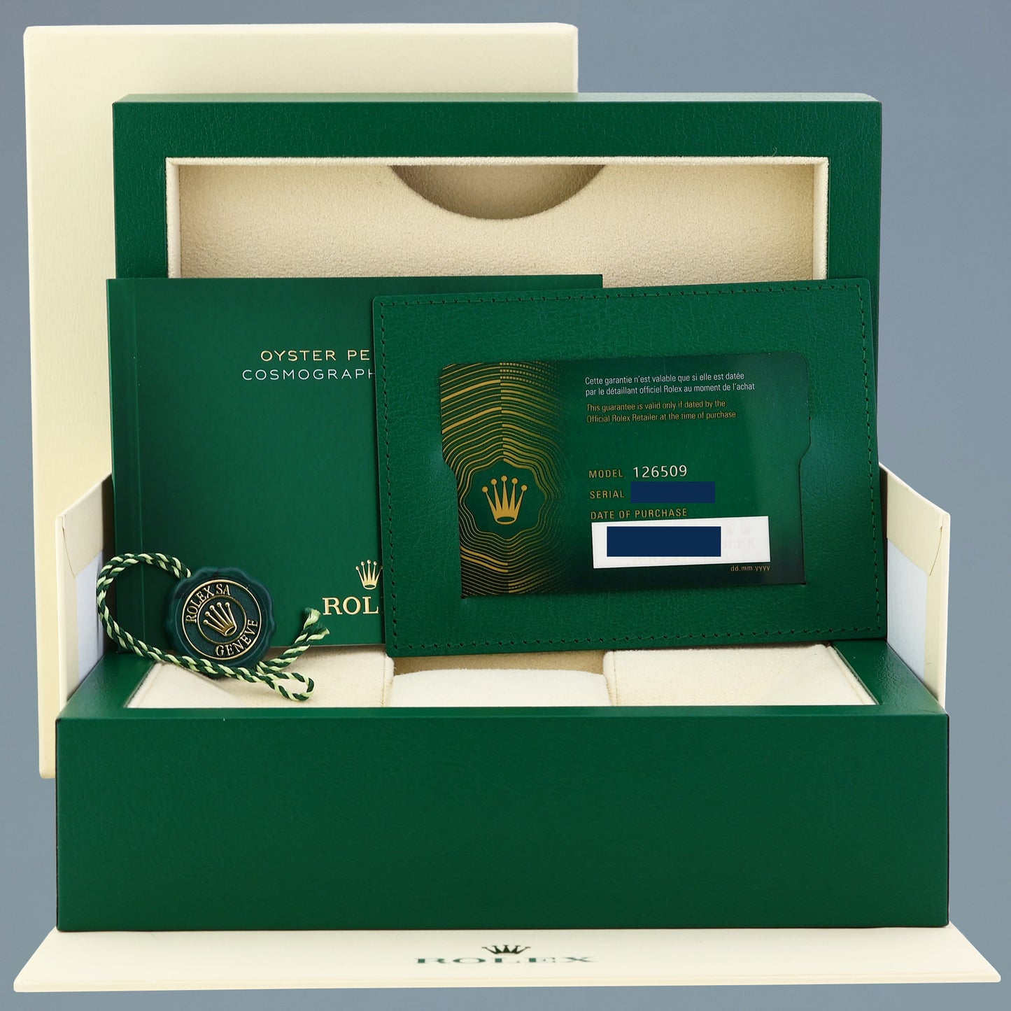 NOVEMBER 2025 NEW PAPERS Rolex Blue Daytona Chrono 126509 White Gold Watch Box