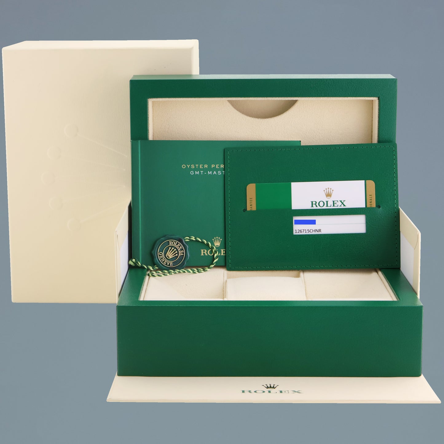 2020 PAPERS MINT Rolex GMT Master Rose Gold Ceramic Root Beer 126715 Watch Box