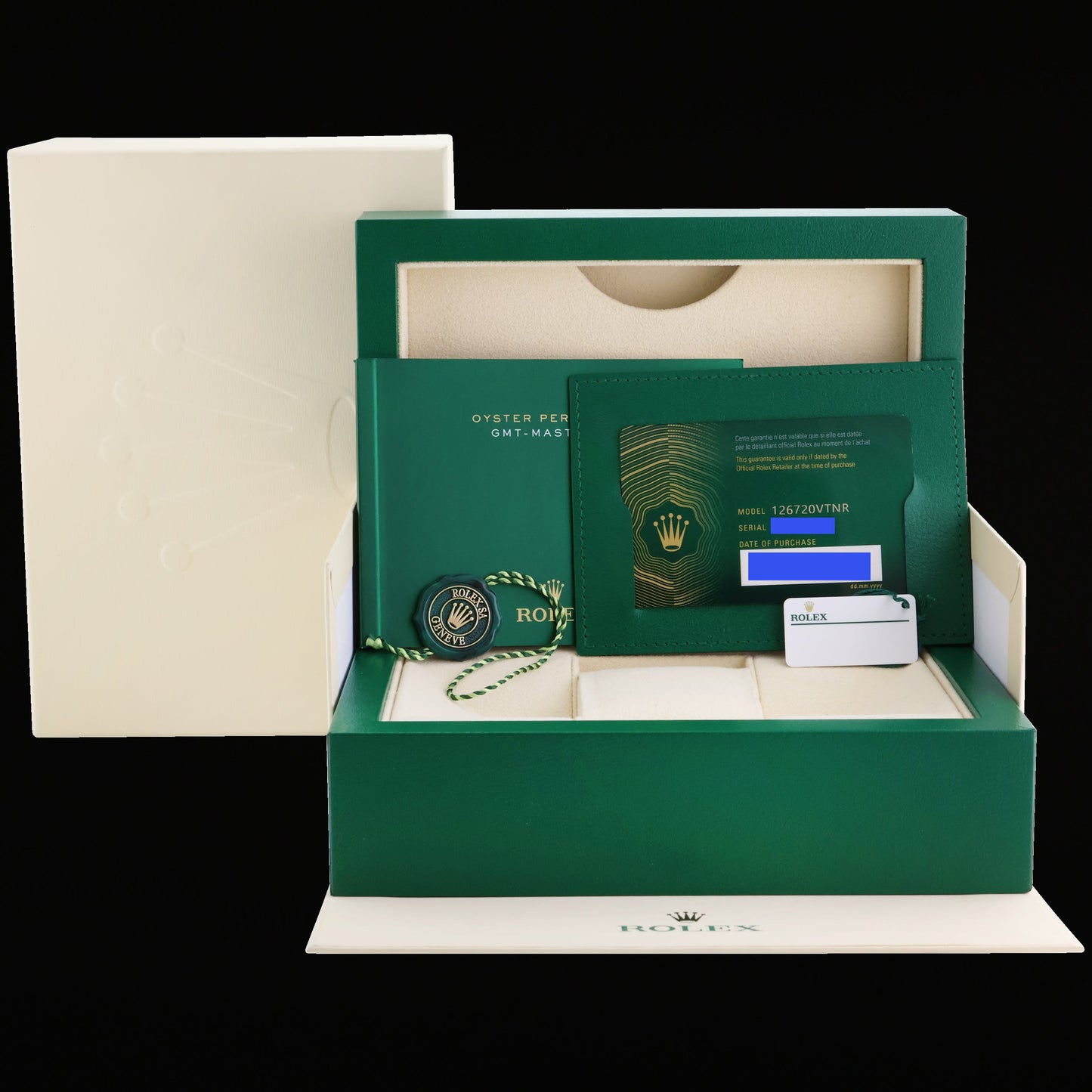 NEW PAPERS Rolex GMT-Master II 126720 VTNR SPRITE Green Black Jubilee Steel Watch Box