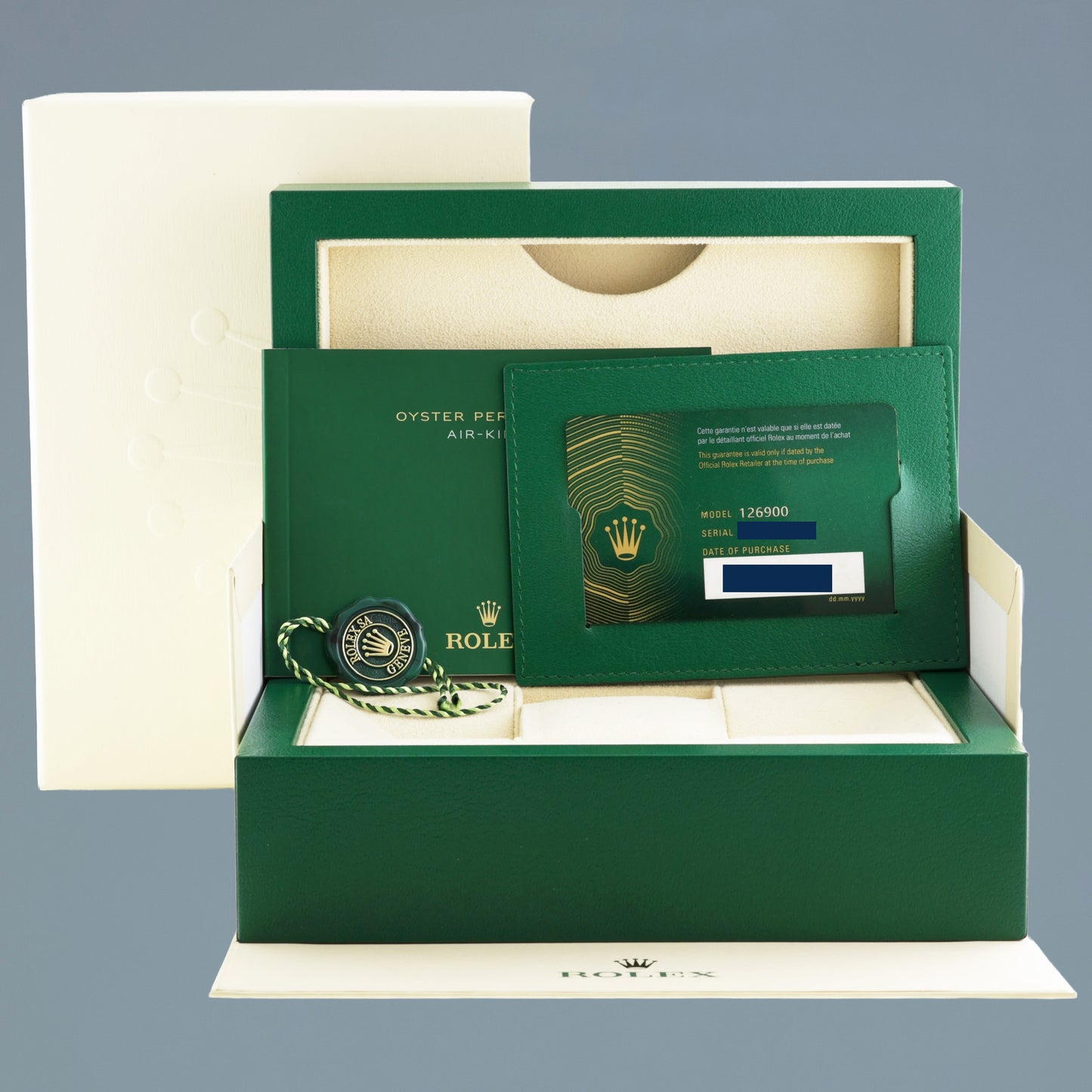 2022 NEW PAPERS Rolex Air-King 126900 Green Arabic 40mm Steel Oyster Watch Box