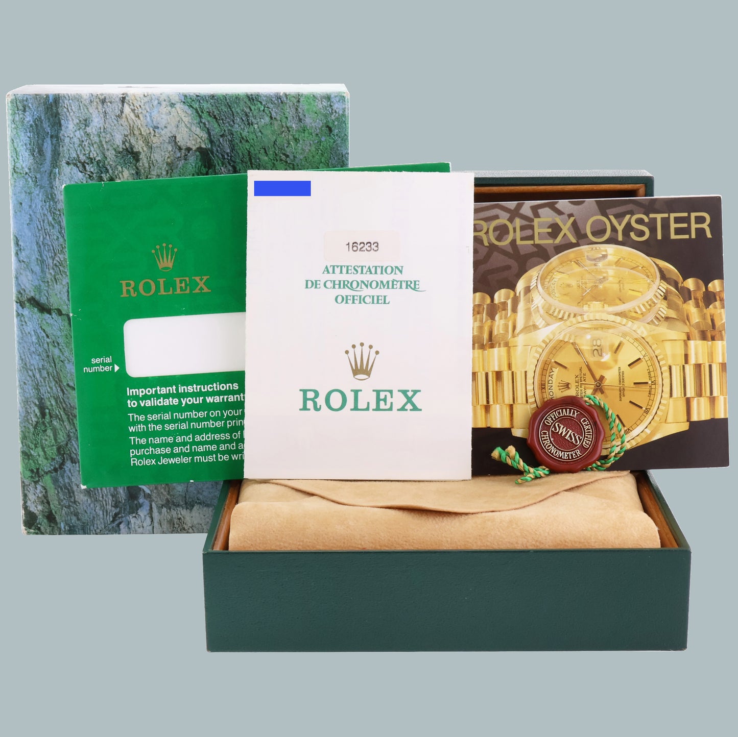 1998 PAPERS MINT Rolex DateJust 36mm Silver Stick 16233 Two Tone Steel Jubilee Watch Box