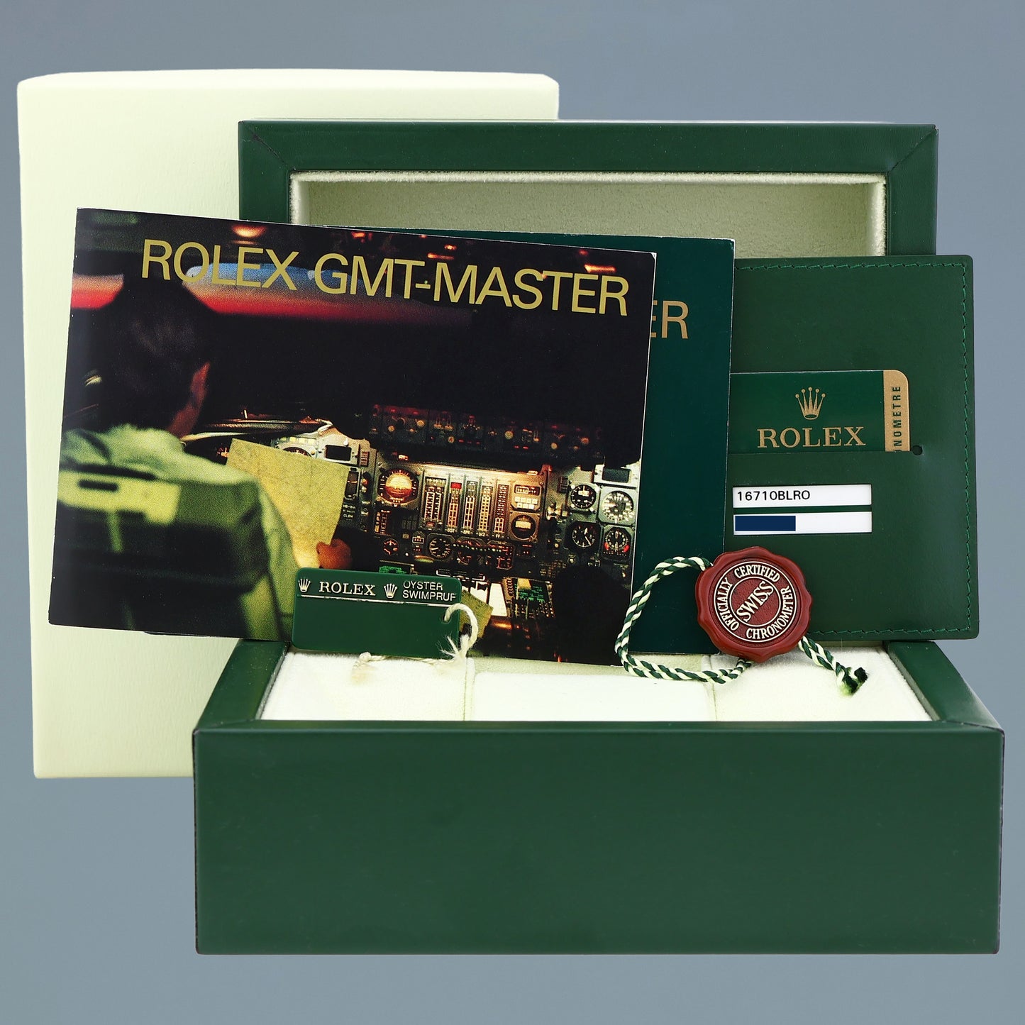 PAPERS 2010 Rolex GMT-Master II 16710 PEPSI Steel Blue Error Stick 3185 Watch Box