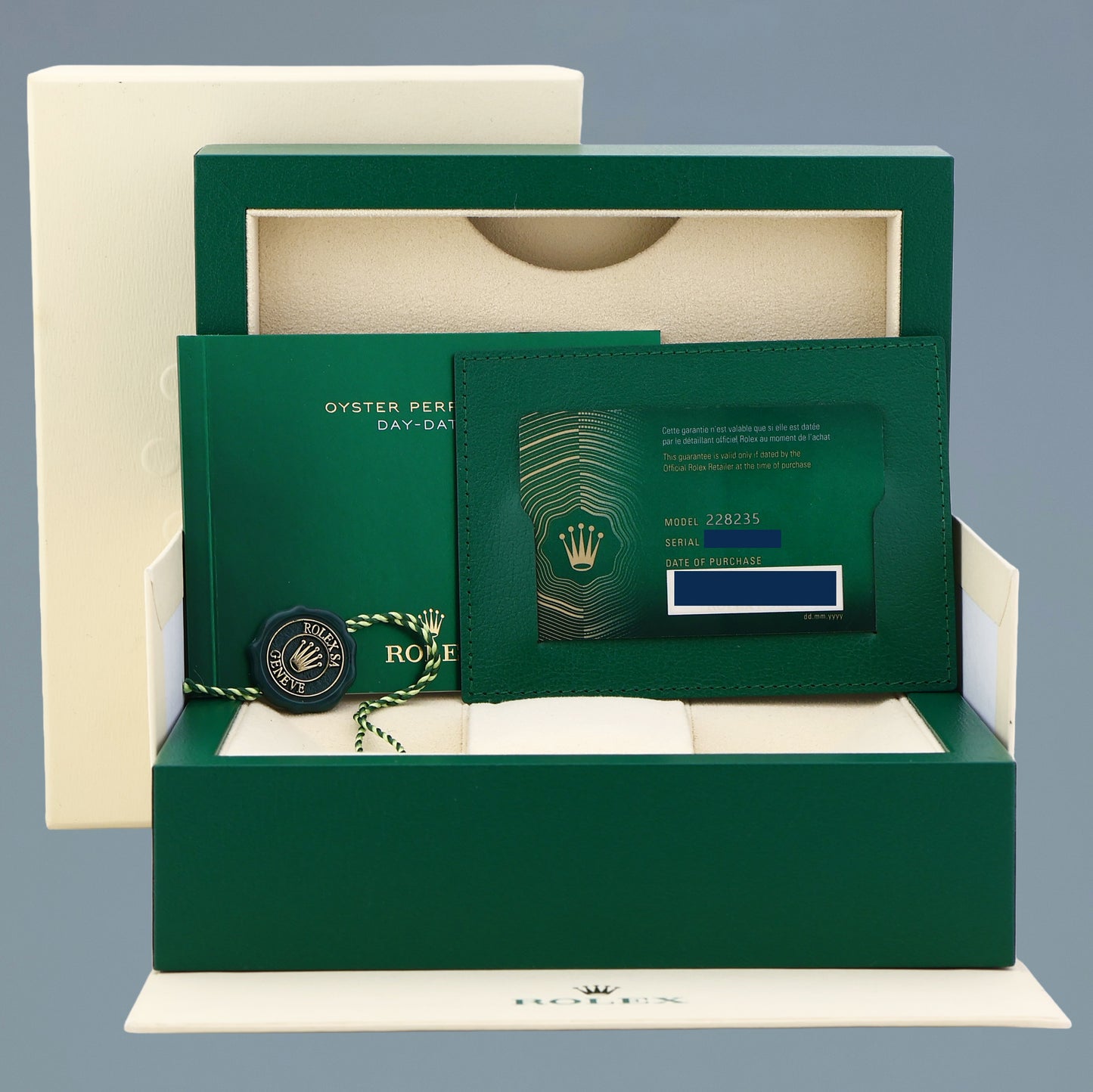 PAPERS MINT 2020 Rolex President 40mm Rose Gold Sundust Diamond 228235 Watch Box