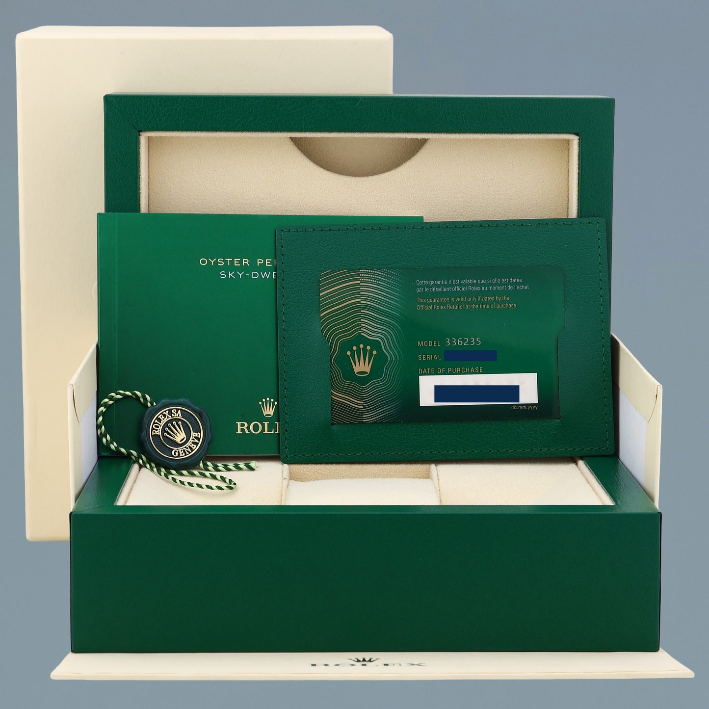 2024 NEW PAPERS Rolex Sky-Dweller Rose Gold Slate Oysterflex 336235 Watch Box