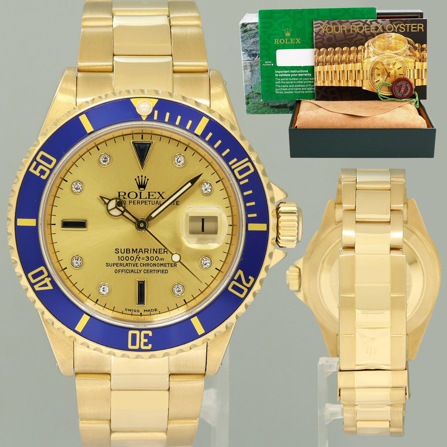 フランクリンミント MINT Rolex 16618 Submariner Yellow Gold Blue Champagne Serti