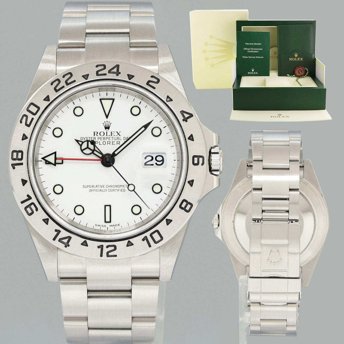 2005 MINT Rolex 16570 Explorer II White 40mm No Holes Polar GMT