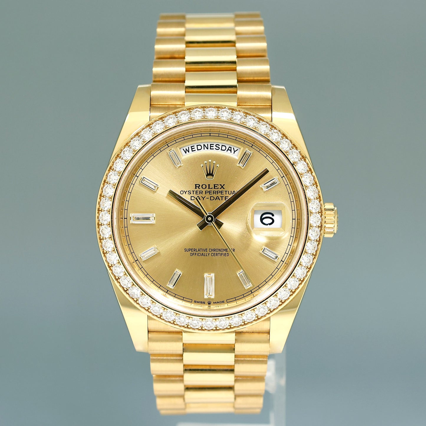 NEW PAPERS Rolex Day Date 40 Yellow Gold President Champange Diamond 228348 Watch