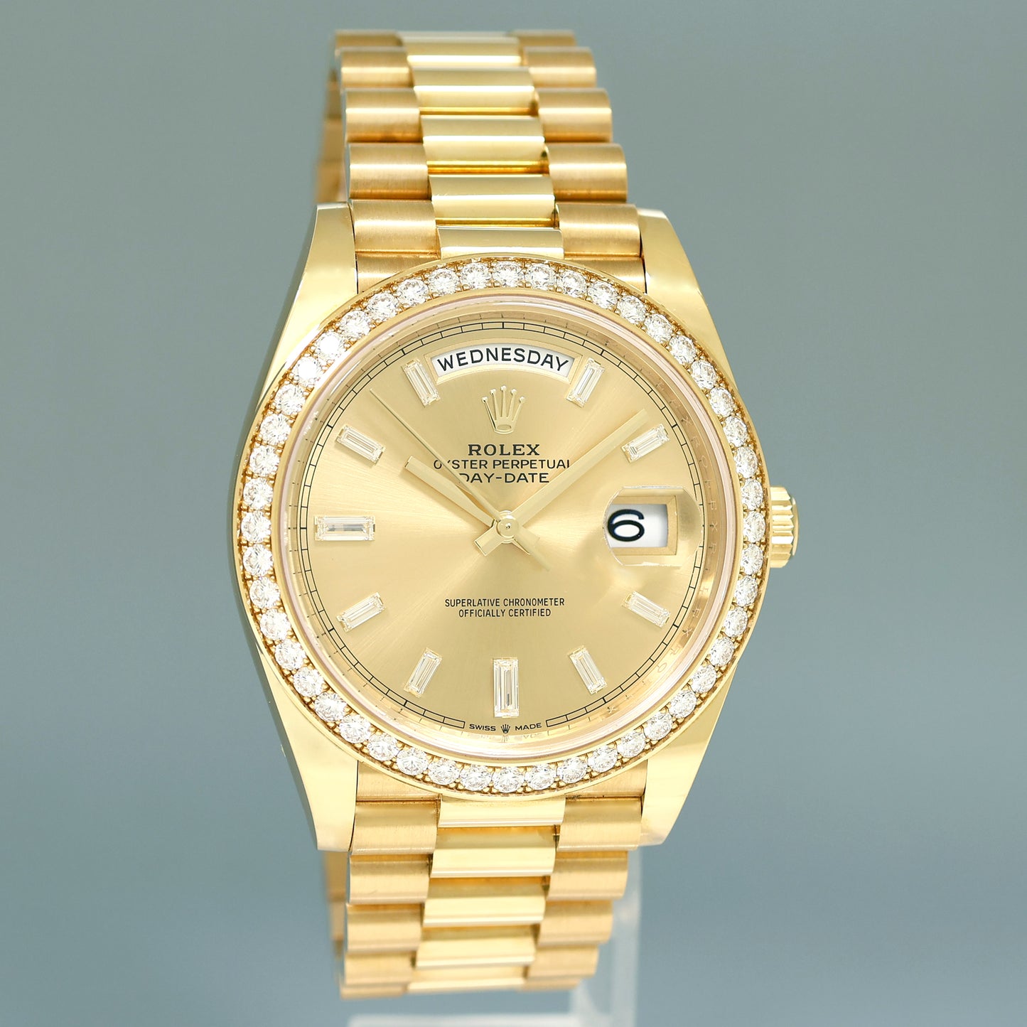 NEW PAPERS Rolex Day Date 40 Yellow Gold President Champange Diamond 228348 Watch