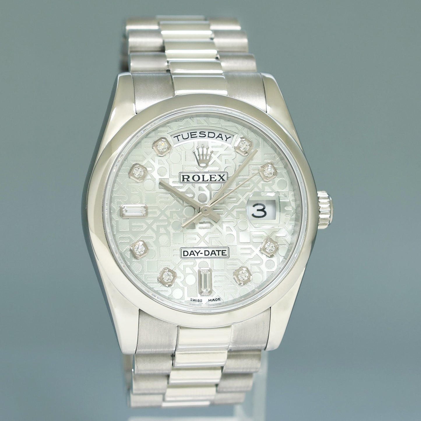 MINT Rolex Platinum 36mm President 118206 Silver Diamond Jubilee 36mm Watch Box