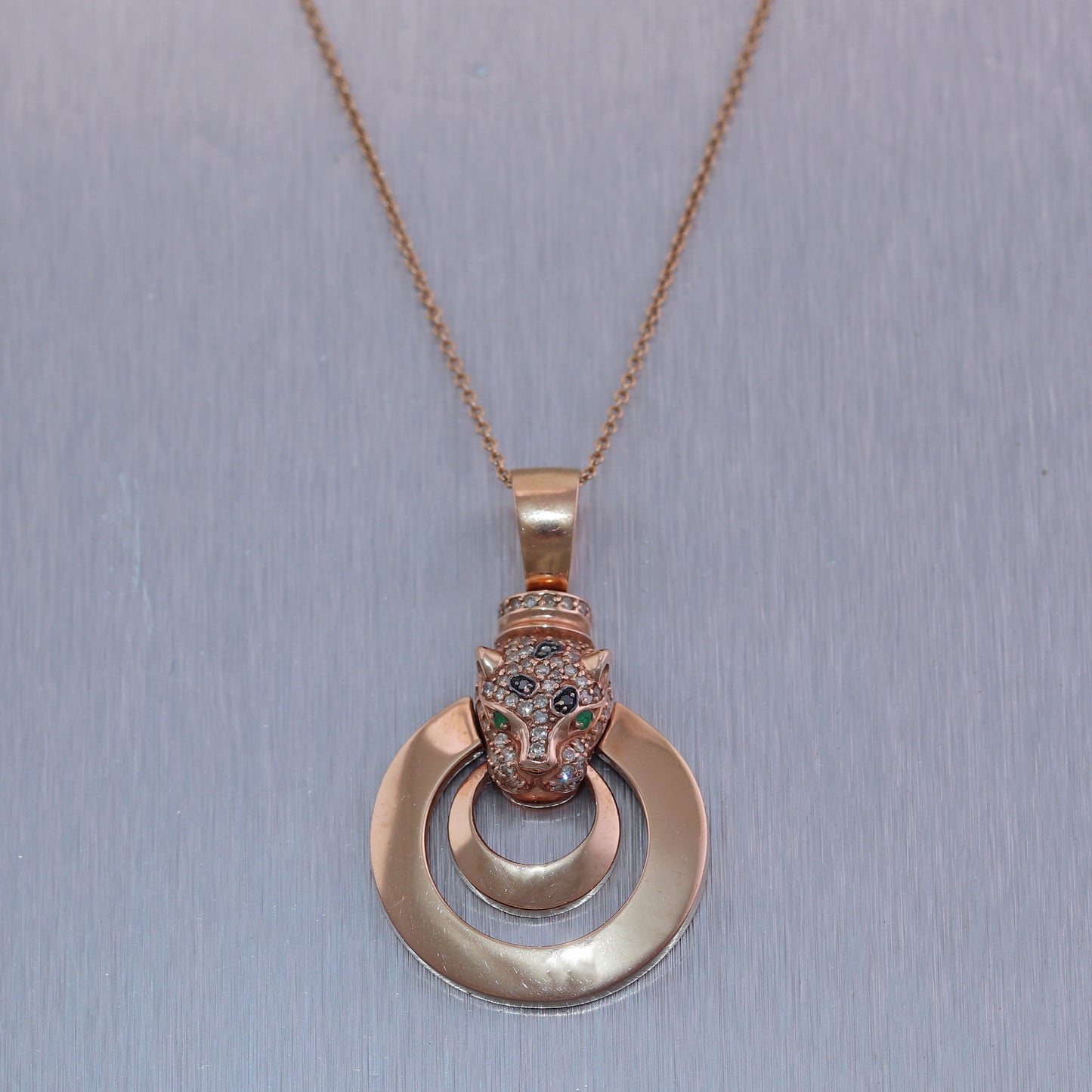 EFFY Signature 14k Rose Gold 0.58ctw Black & White Diamond Panther Pendant 18" Necklace