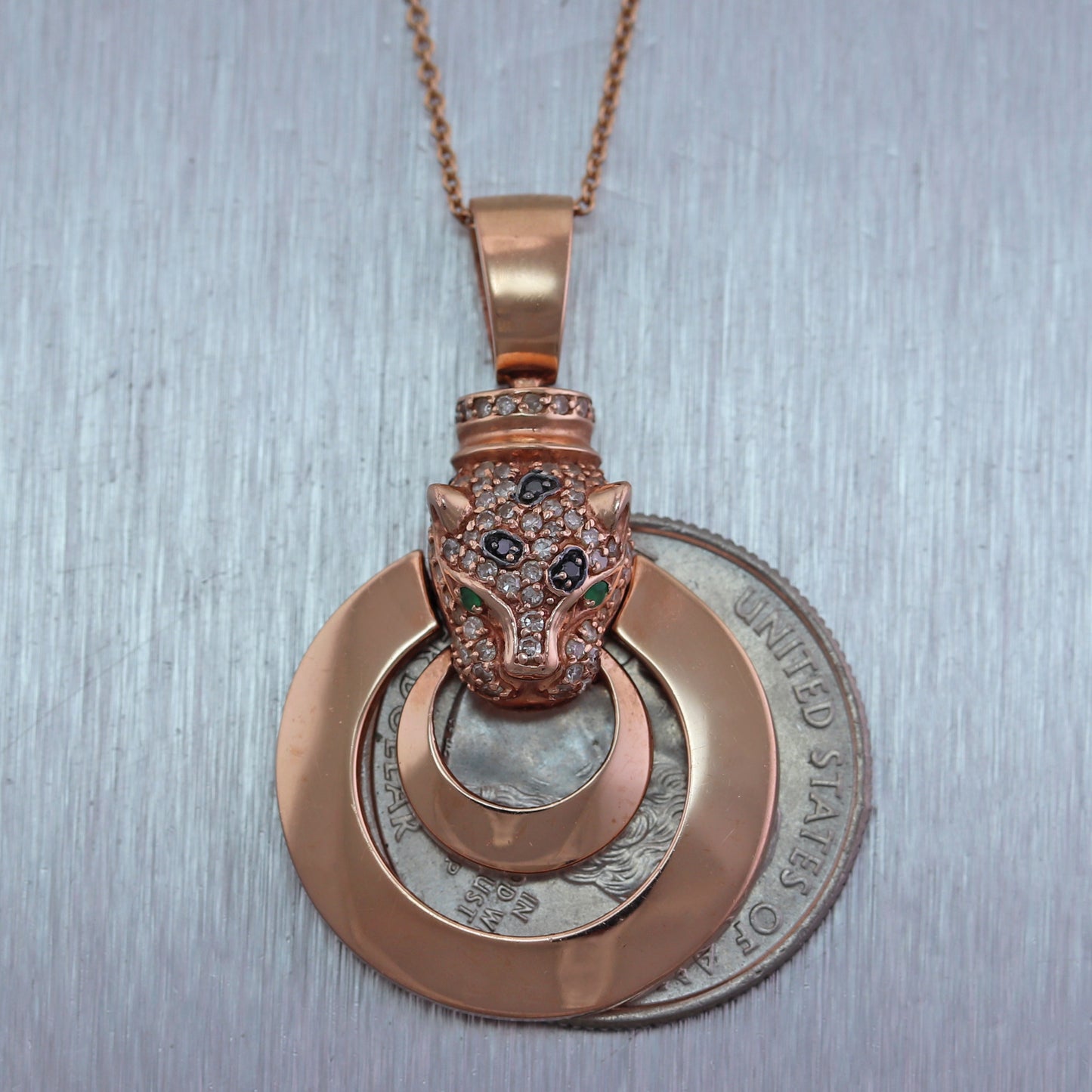EFFY Signature 14k Rose Gold 0.58ctw Black & White Diamond Panther Pendant 18" Necklace