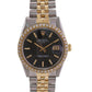 DIAMOND Bezel Rolex Oyster Perpetual Date Two Tone Steel Gold Black Stick Watch 15053