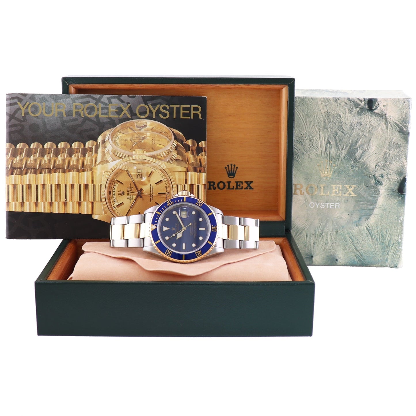 MINT Rolex Submariner 16613LB Gold Steel Two Tone Yellow Gold Sunburst Blue Dial Watch