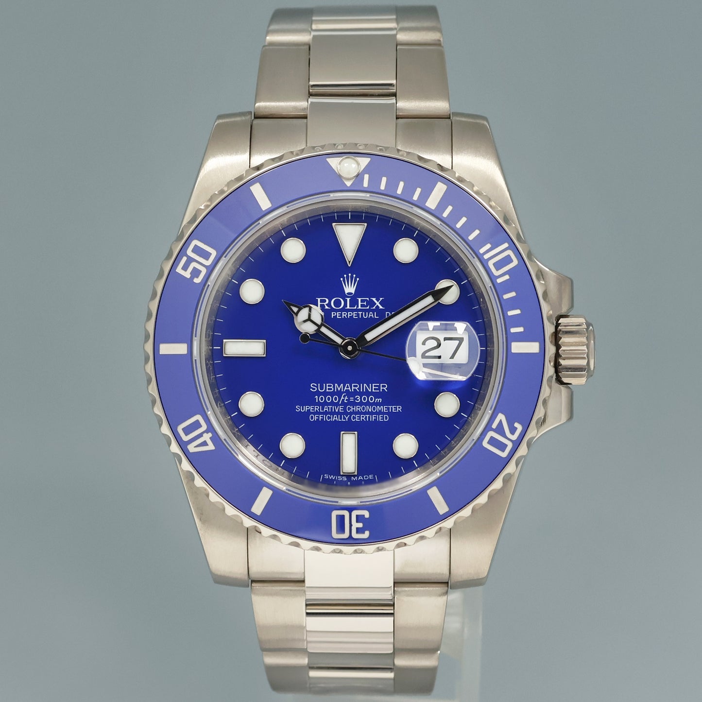 MINT Rolex Submariner Smurf 116619 White Gold Blue 40mm Ceramic Watch