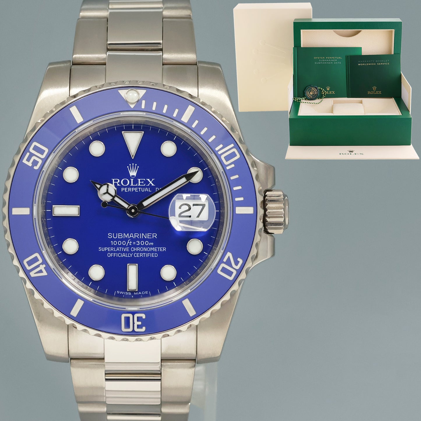 MINT Rolex Submariner Smurf 116619 White Gold Blue 40mm Ceramic Watch