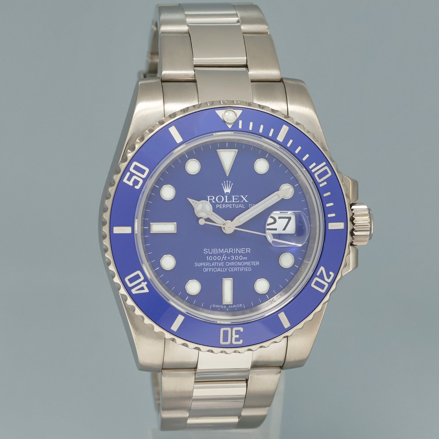 MINT Rolex Submariner Smurf 116619 White Gold Blue 40mm Ceramic Watch
