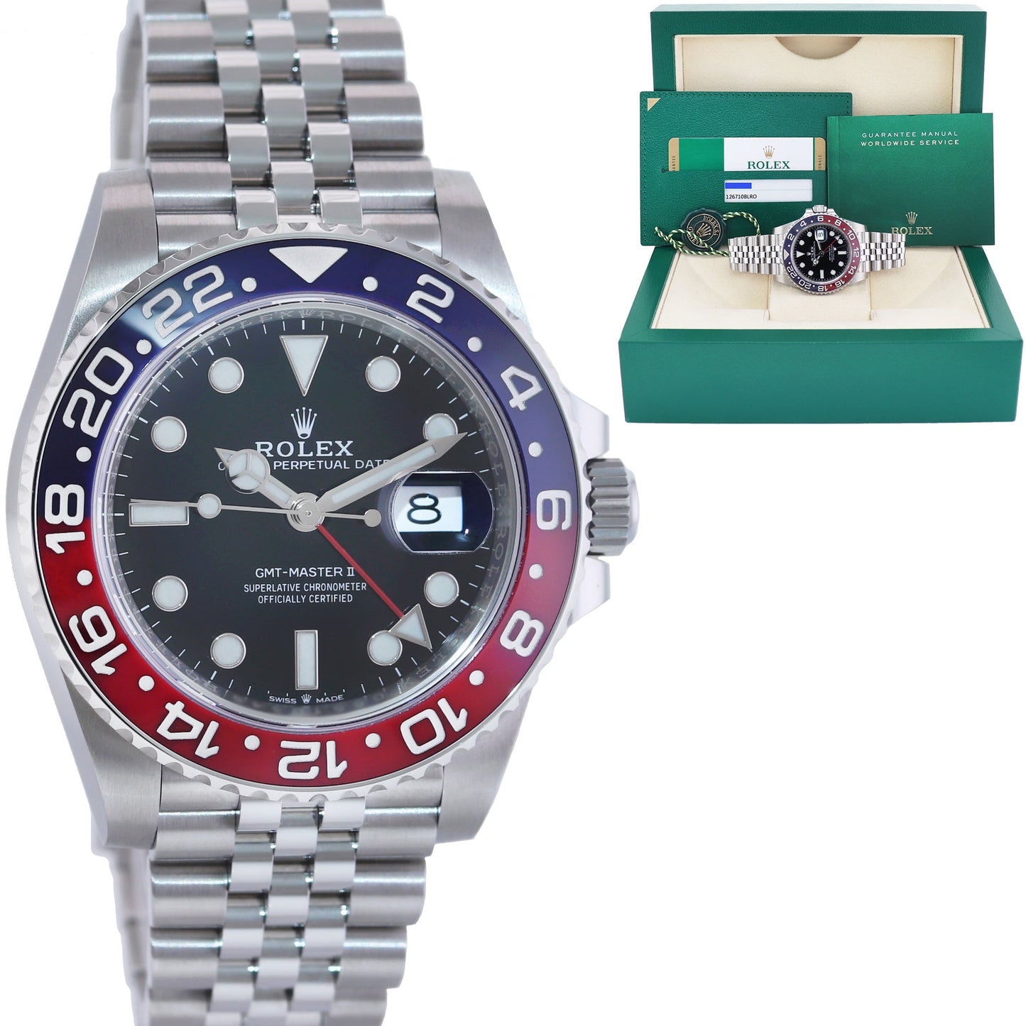 MINT 2019 PAPERS Rolex GMT Master II PEPSI Red Blue Jubilee Ceramic 126710 BLRO Watch