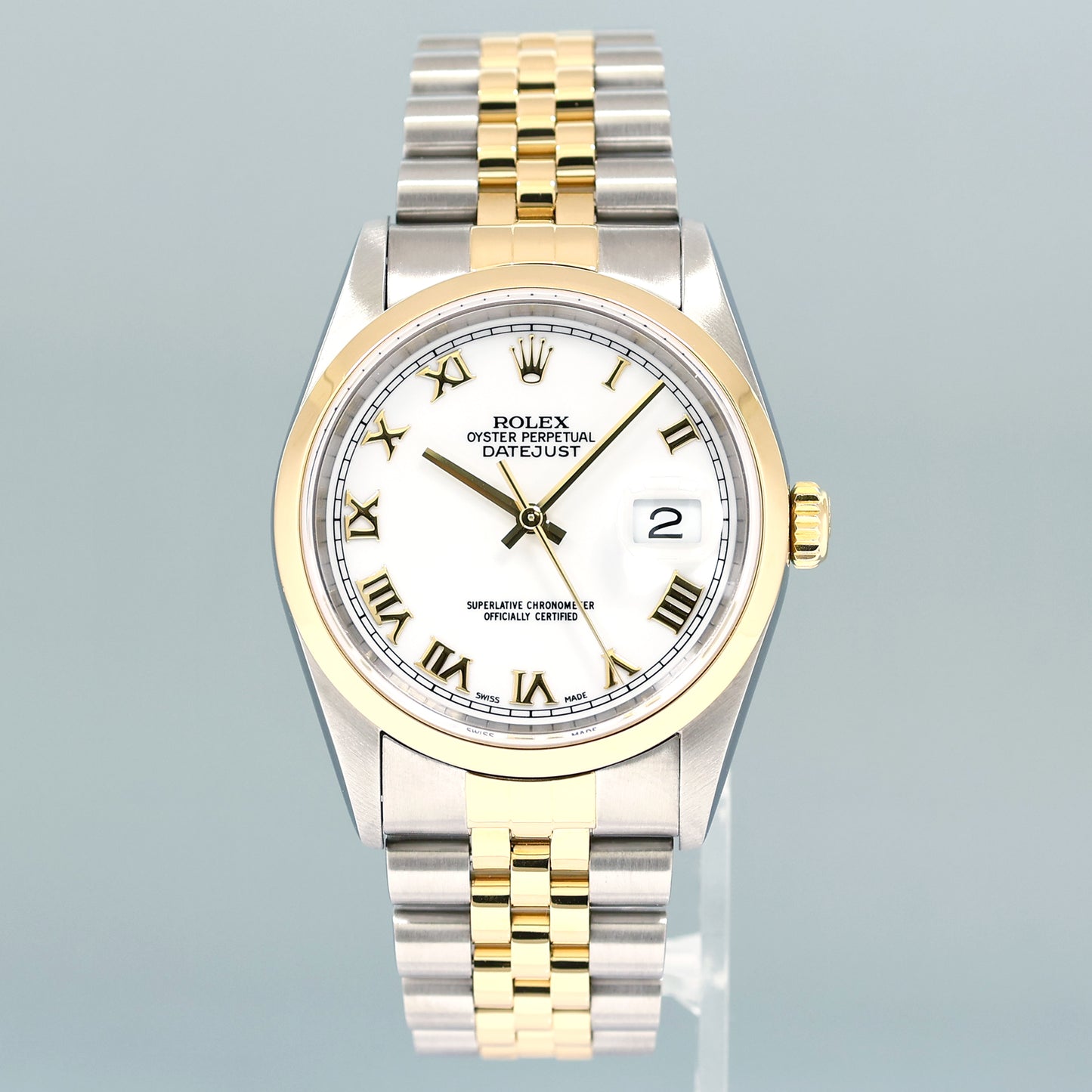 MINT Rolex DateJust White Roman 16203 Two Tone Gold Jubilee 36mm Watch Box