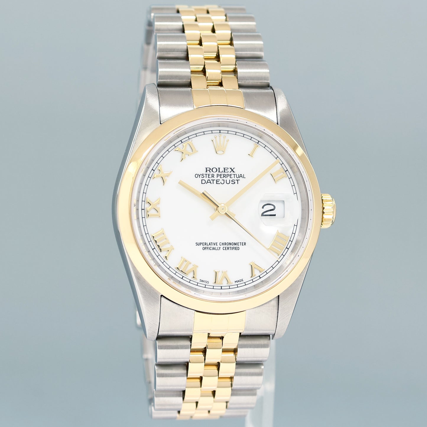 MINT Rolex DateJust White Roman 16203 Two Tone Gold Jubilee 36mm Watch Box