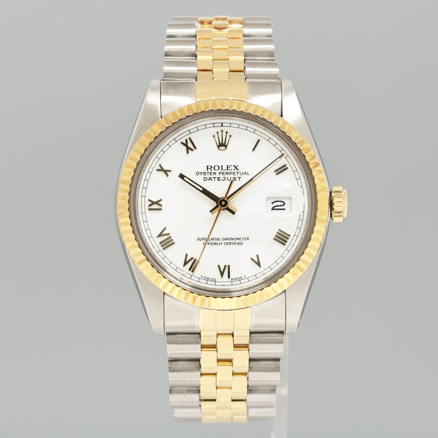 Rolex DateJust 36mm White Roman 16013 Two Tone Yellow Gold Steel Jubilee Watch Box