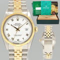 Rolex DateJust 36mm White Roman 16013 Two Tone Yellow Gold Steel Jubilee Watch Box