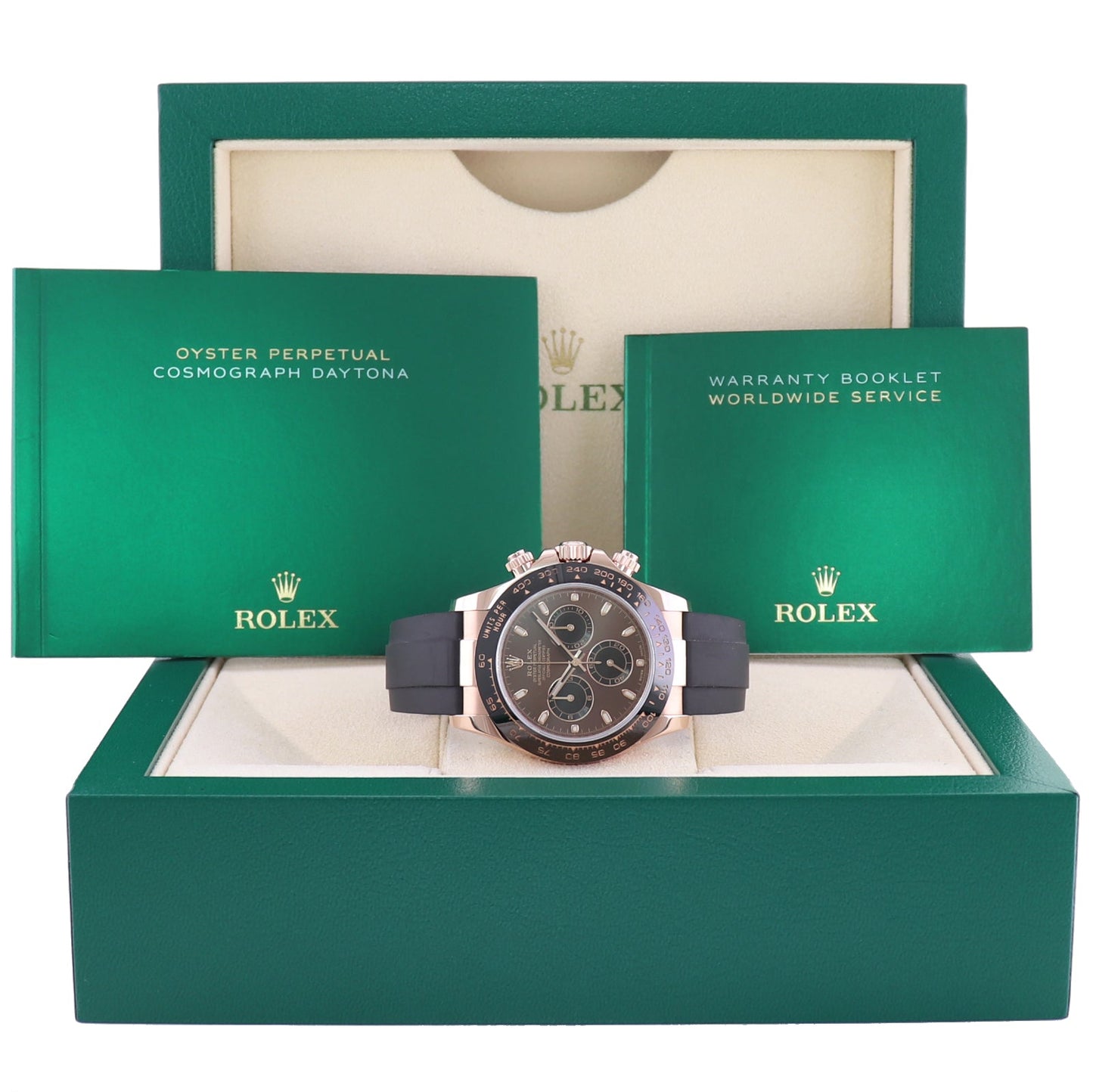 MINT 2022 Rolex Daytona Ceramic 116515LN Rose Gold Chocolate Stick Oysterflex Watch