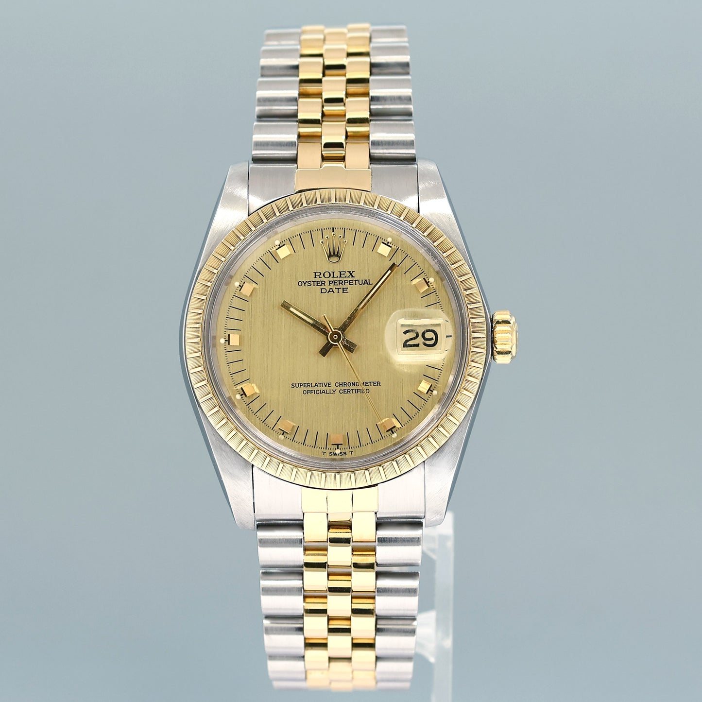 MINT Rolex Oyster Perpetual Date Two Tone Gold Champagne Jubilee Watch 1500 1505