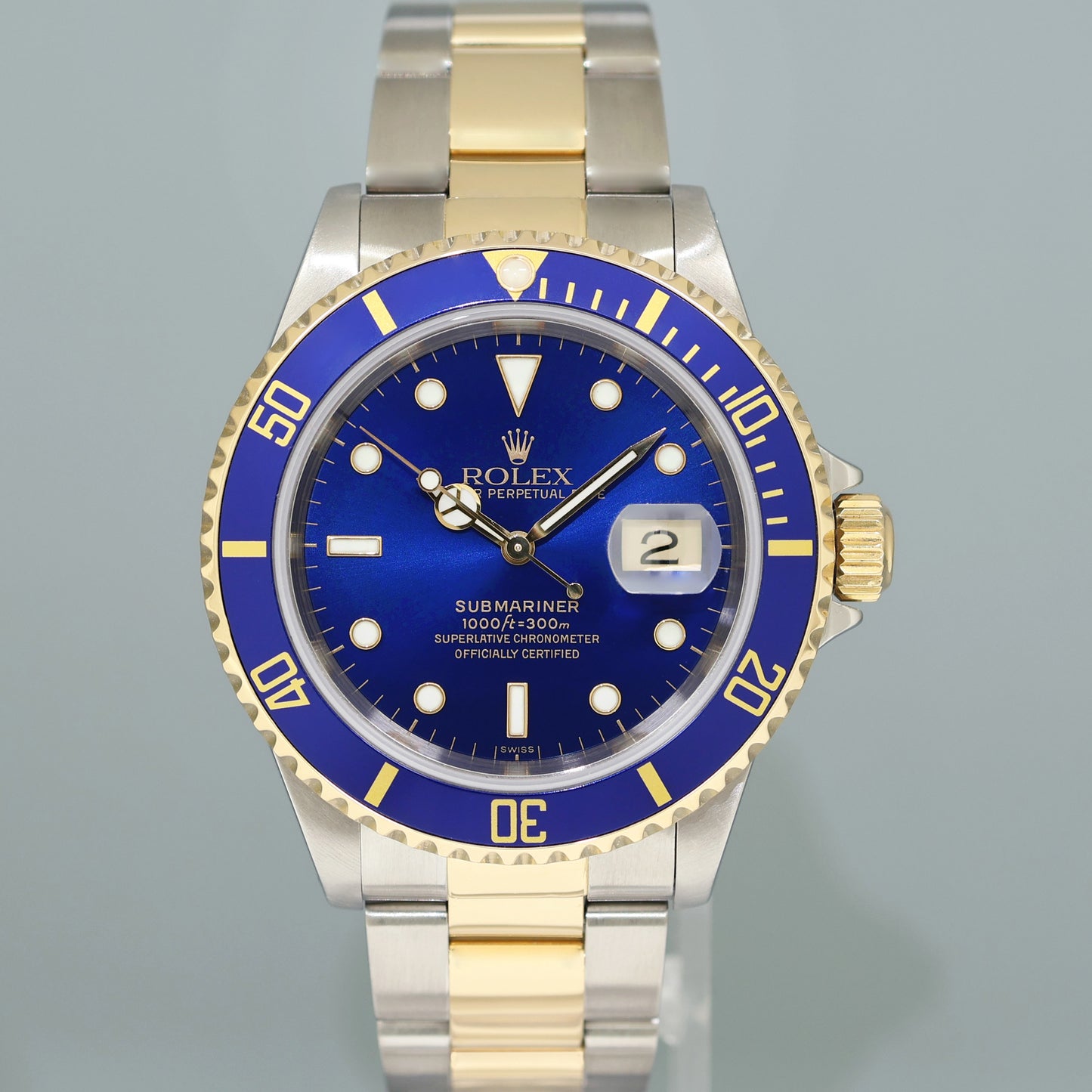 MINT 1999 Rolex Submariner 16613LB Yellow Gold Steel Two Tone Sunburst Blue Watch