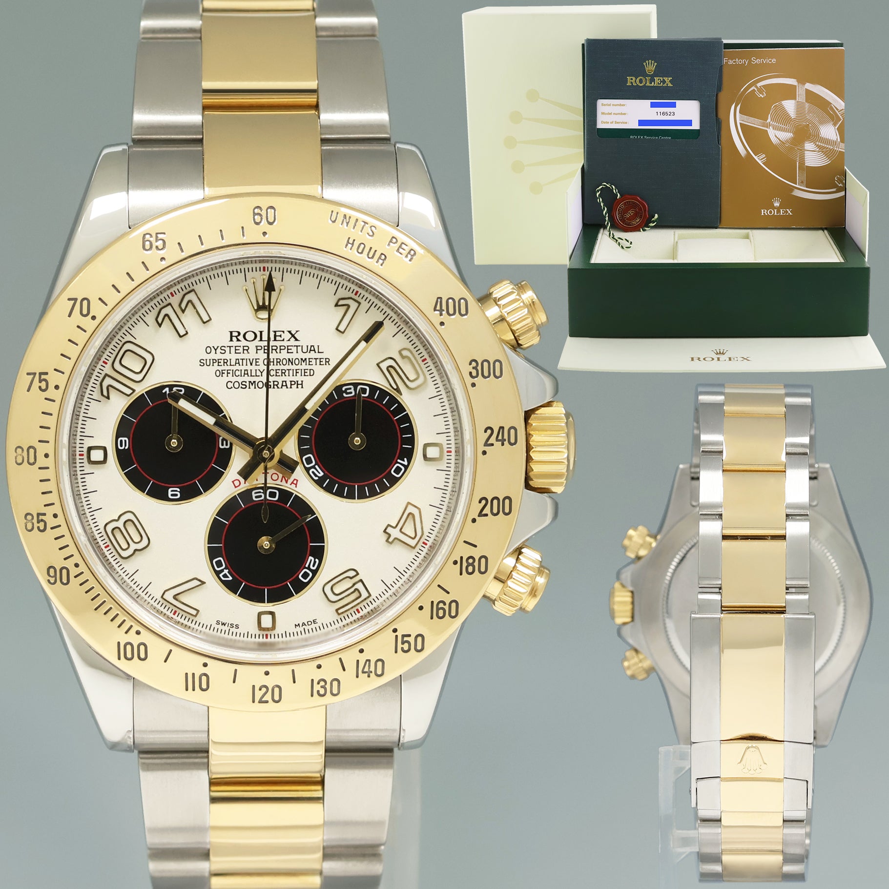 2013 PAPERS RSC Rolex Daytona 116523 White Panda Steel Yellow Gold Two Tone Watch Huntington Watch