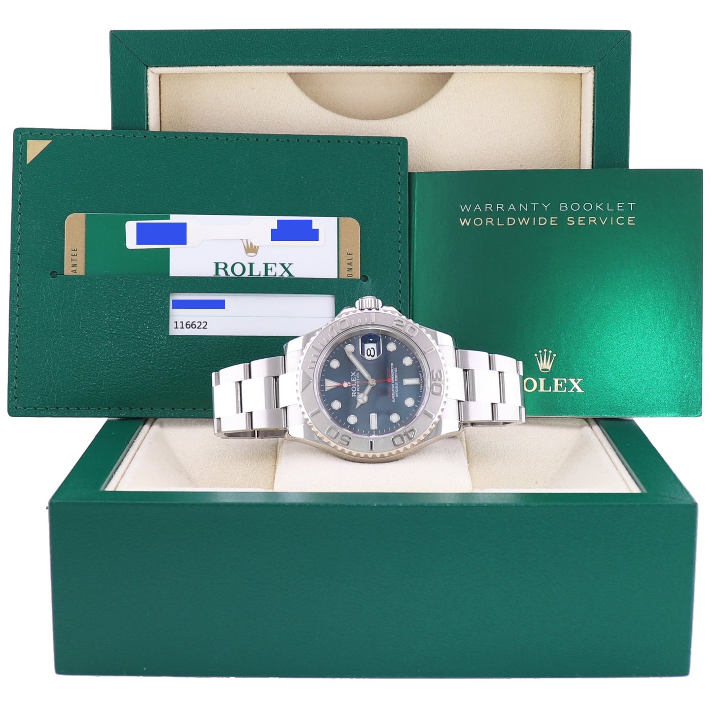 MINT 2016 PAPERS Rolex Yacht-Master 116622 Steel Platinum Blue 40mm Watch Box