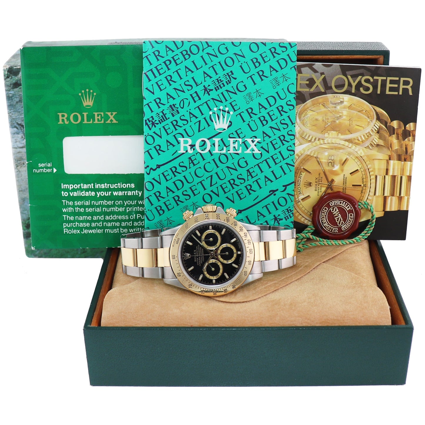 1994 MINT Rolex Daytona 16523 Zenith Black Chrono Yellow Gold Two Tone Watch Box