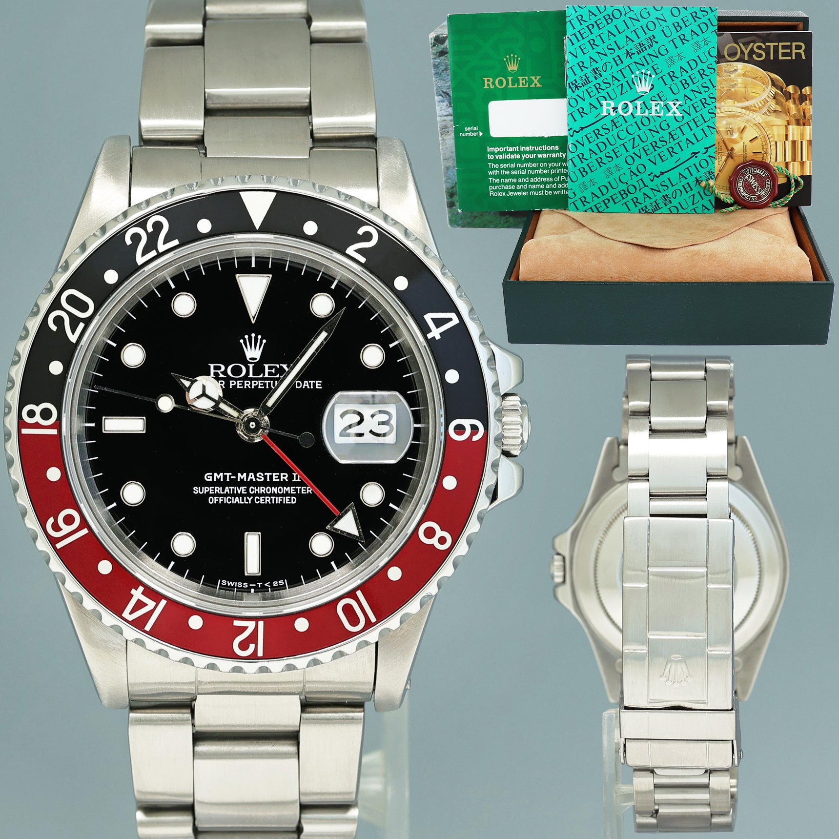 1988 Rolex GMT Master 2 Fat Lady Coke Red Black Steel 16760 40mm Watch Box Huntington Watch