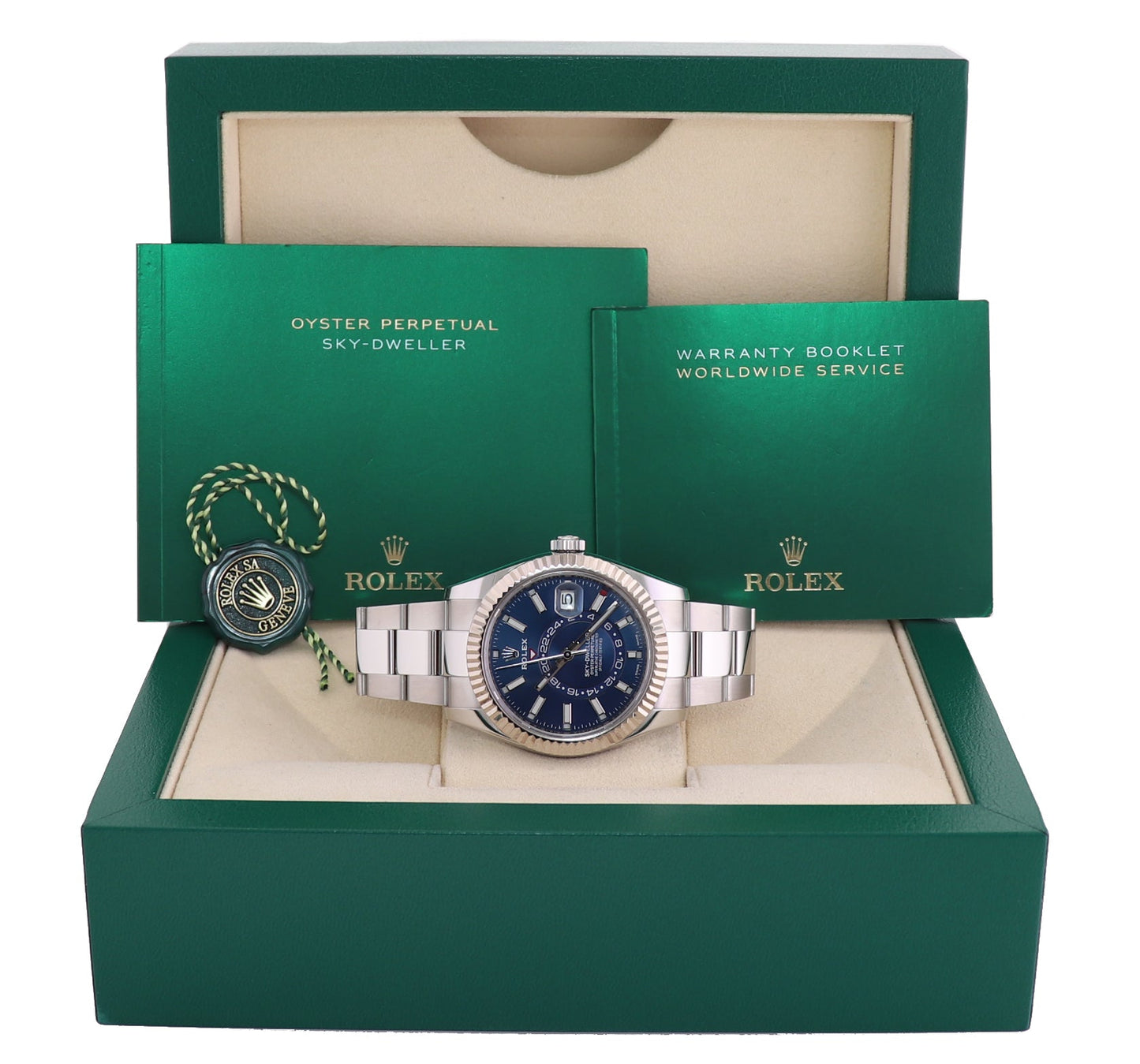 MINT 2022 Rolex Sky-Dweller Stainless White Gold Blue 326934 42mm Watch Box
