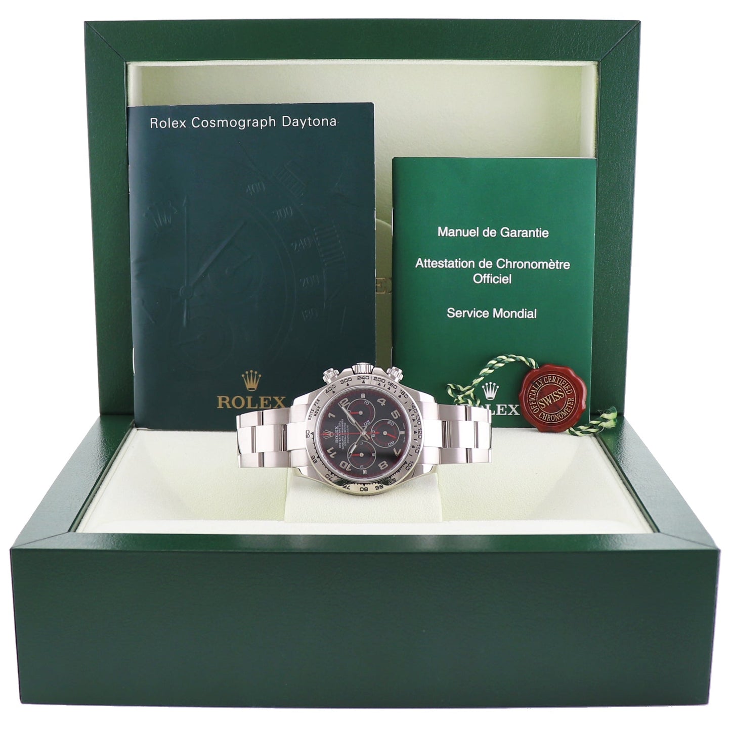 2008 MINT Rolex Daytona Racing Dial Red Hands 116509 Cosmograph White Gold Watch Box
