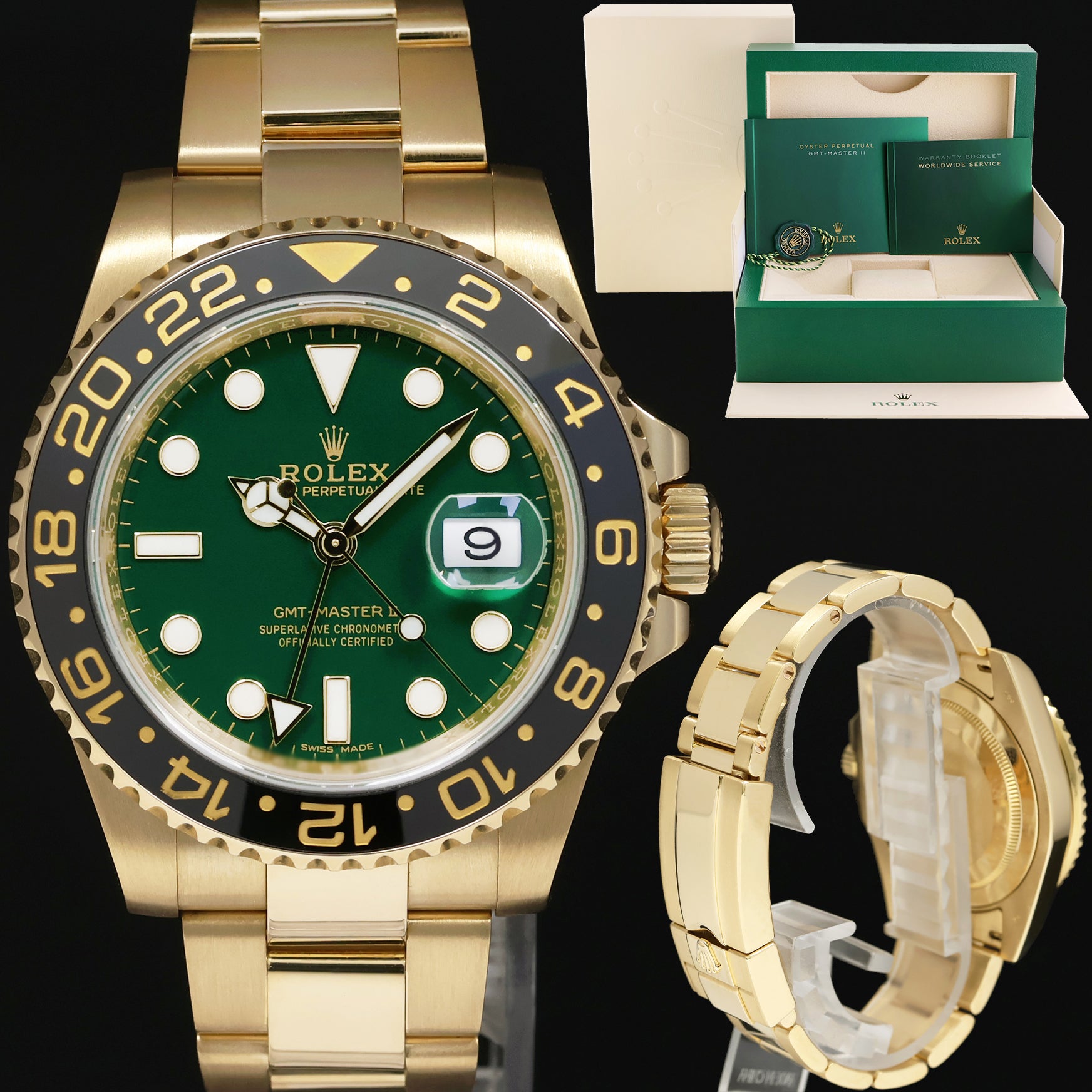 Yellow gold gmt online green dial