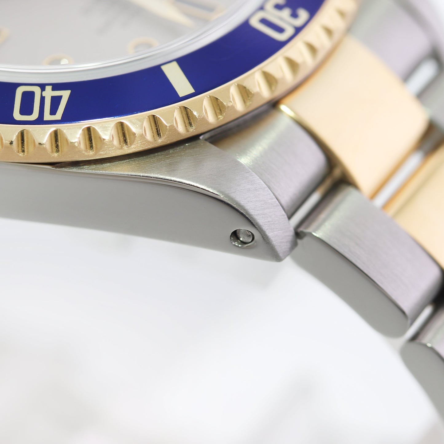 MINT Rolex Gold Buckle Rolex Submariner 16613 Two Tone Gold Silver Serti Diamond Watch