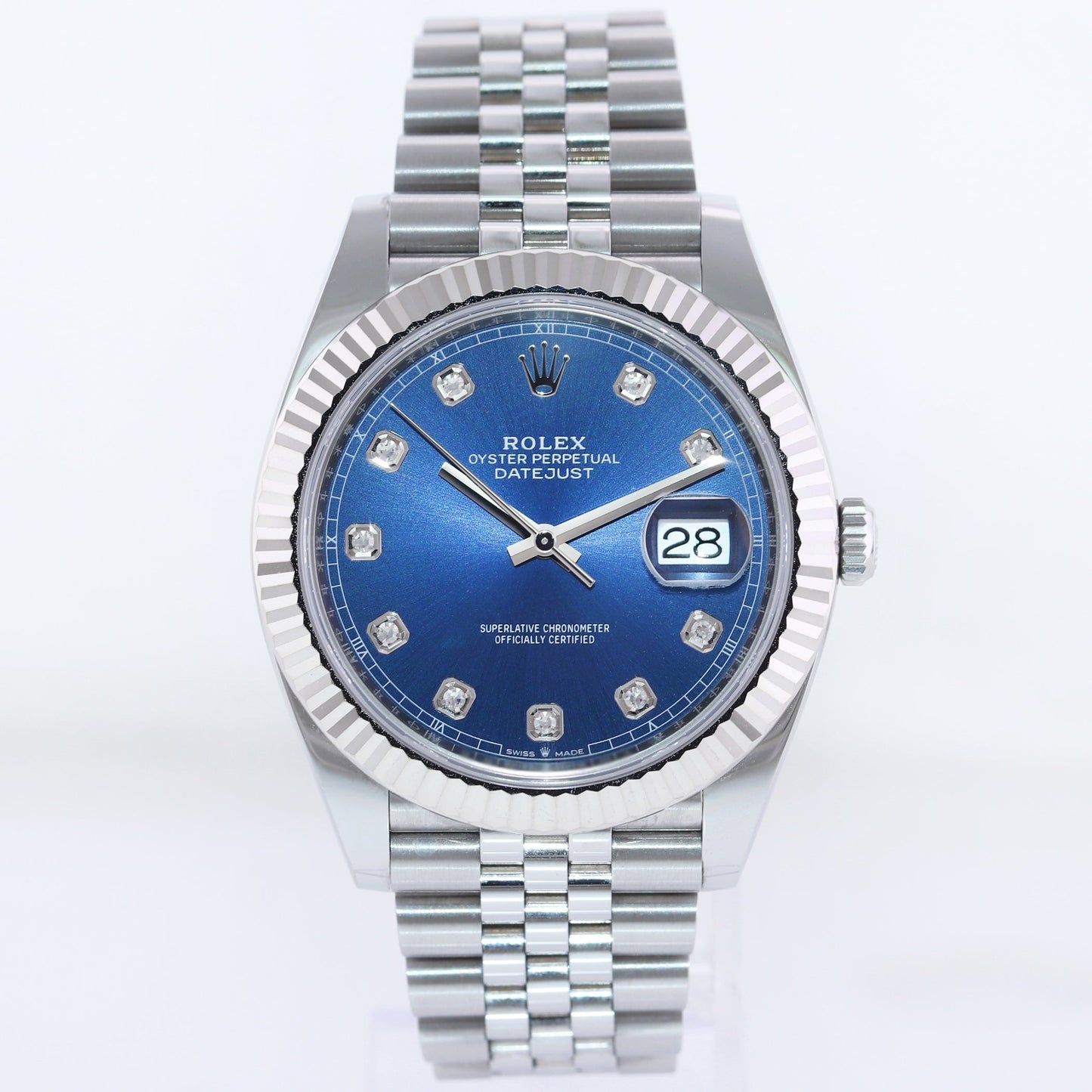 2023 MINT Rolex DateJust 41 Blue Diamond Jubilee Fluted 126334 Watch Box