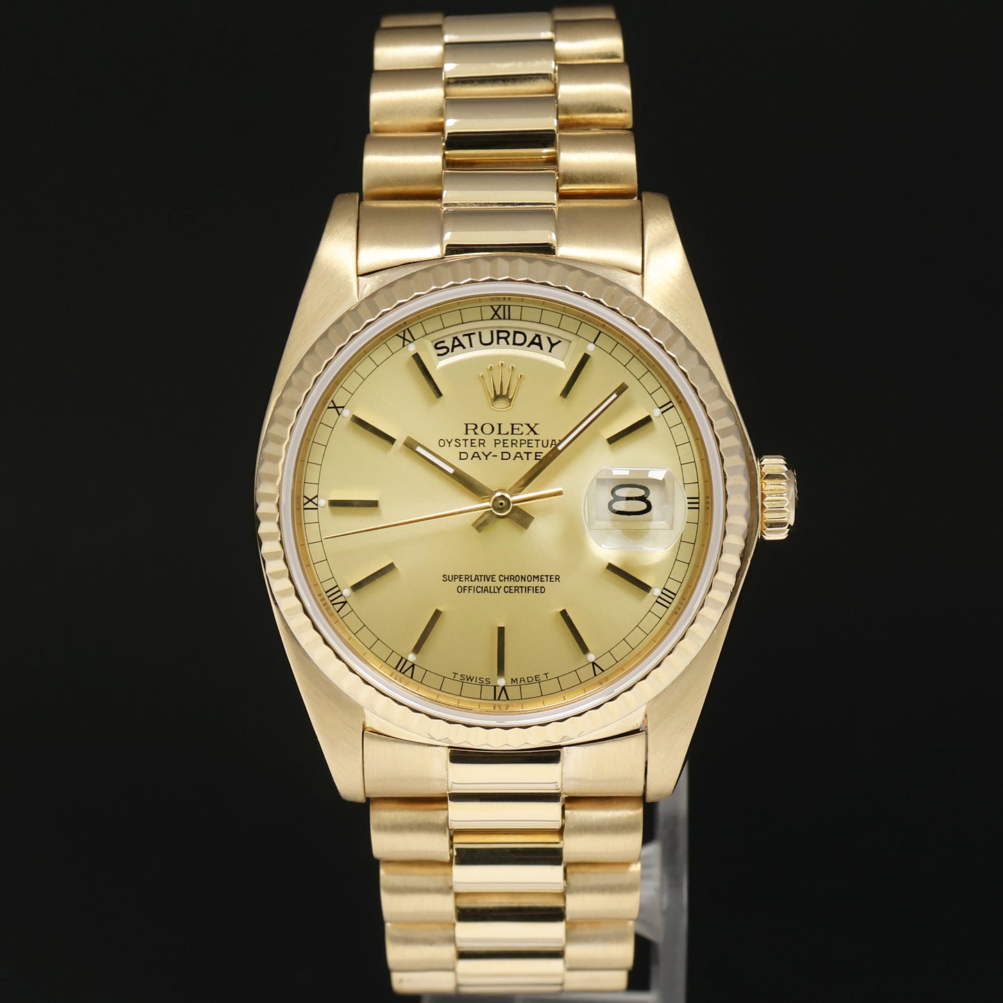 PAPERS MINT Rolex President Day-Date Champagne 18038 Quickset Yellow Gold Watch