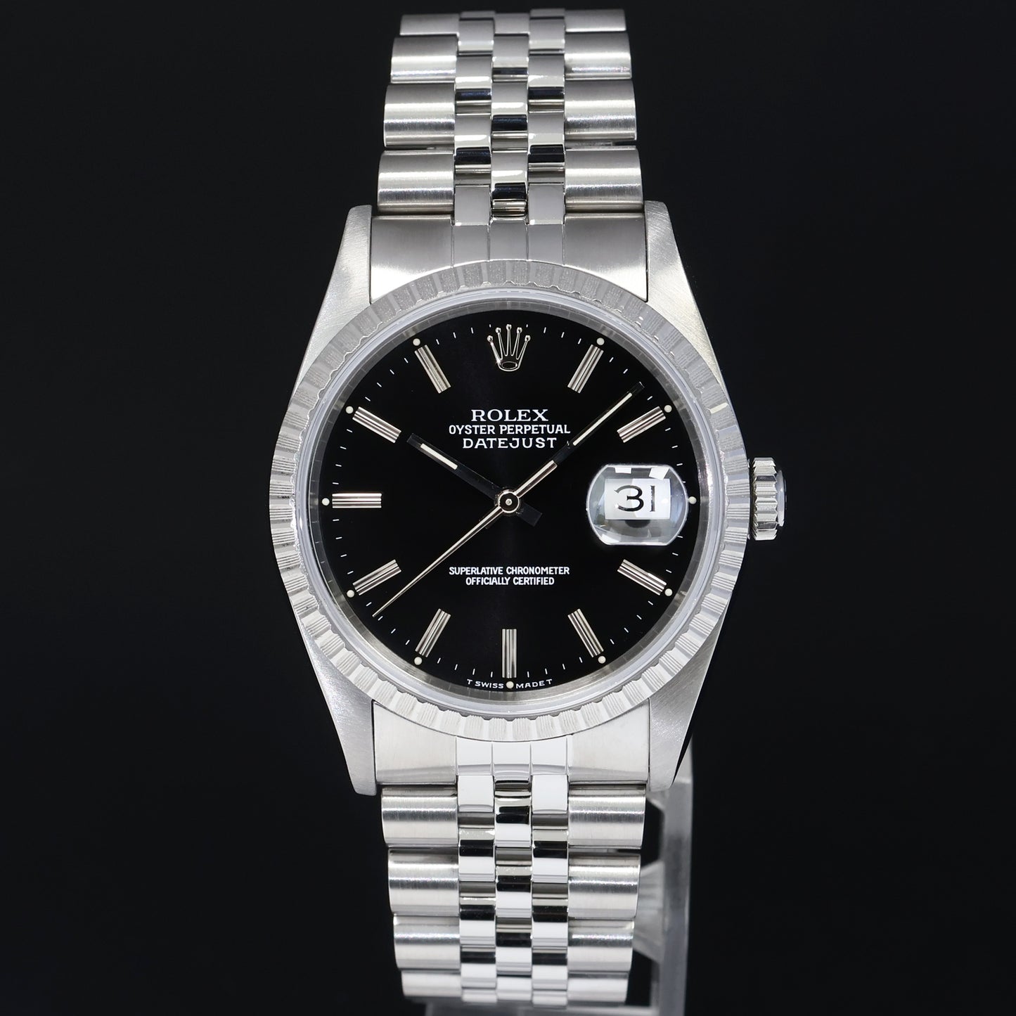 1991 MINT Rolex DateJust 36mm White Stick Dial Jubilee 16220 Steel Watch Box
