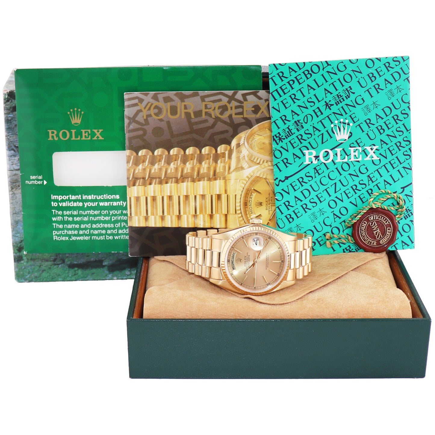 Rolex President Day Date Champagne 18238 Double Quick Set Yellow Gold Watch Box