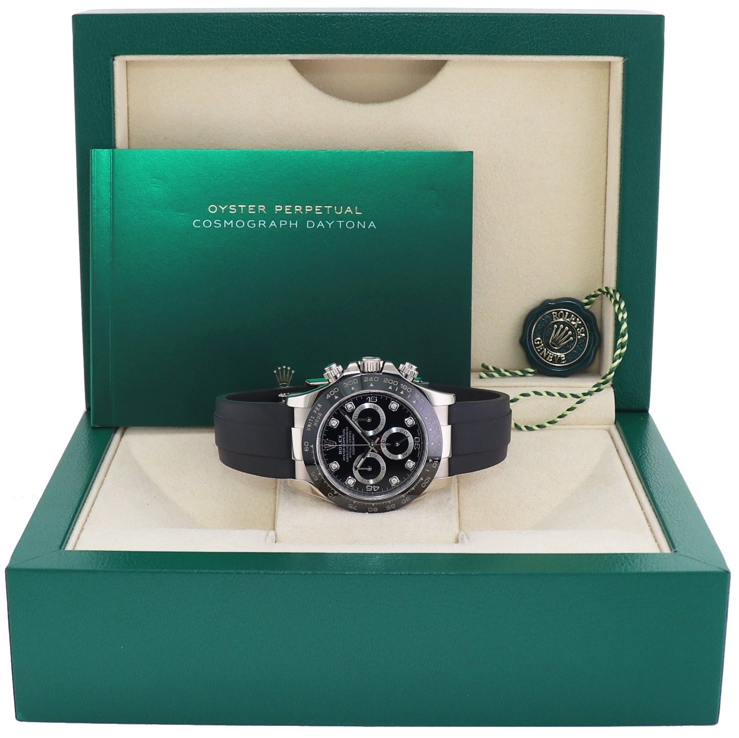 2023 MINT Rolex Daytona Oysterflex 116519LN White Gold Ceramic Diamond Watch Box