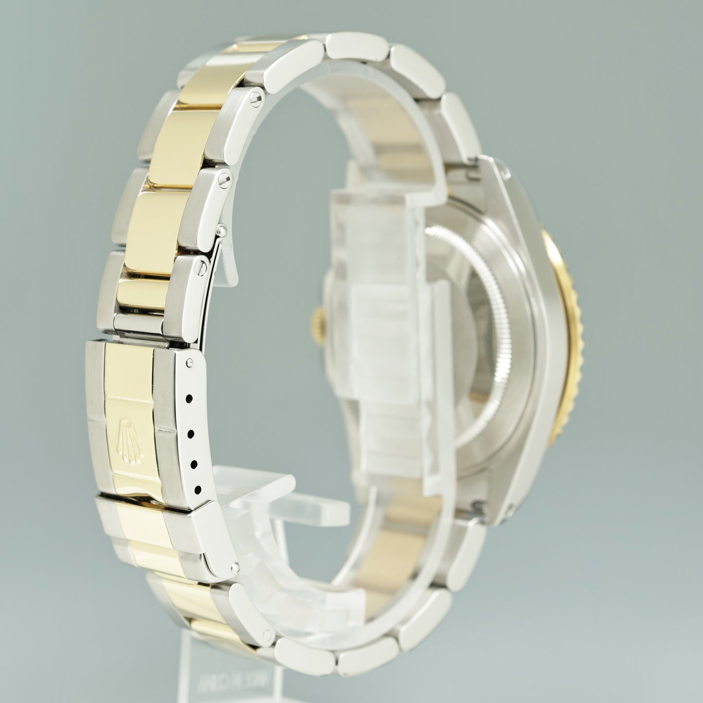 MINT 2000 Rolex GMT-Master 16713 Black Two-Tone Yellow Gold and Steel Oyster Watch