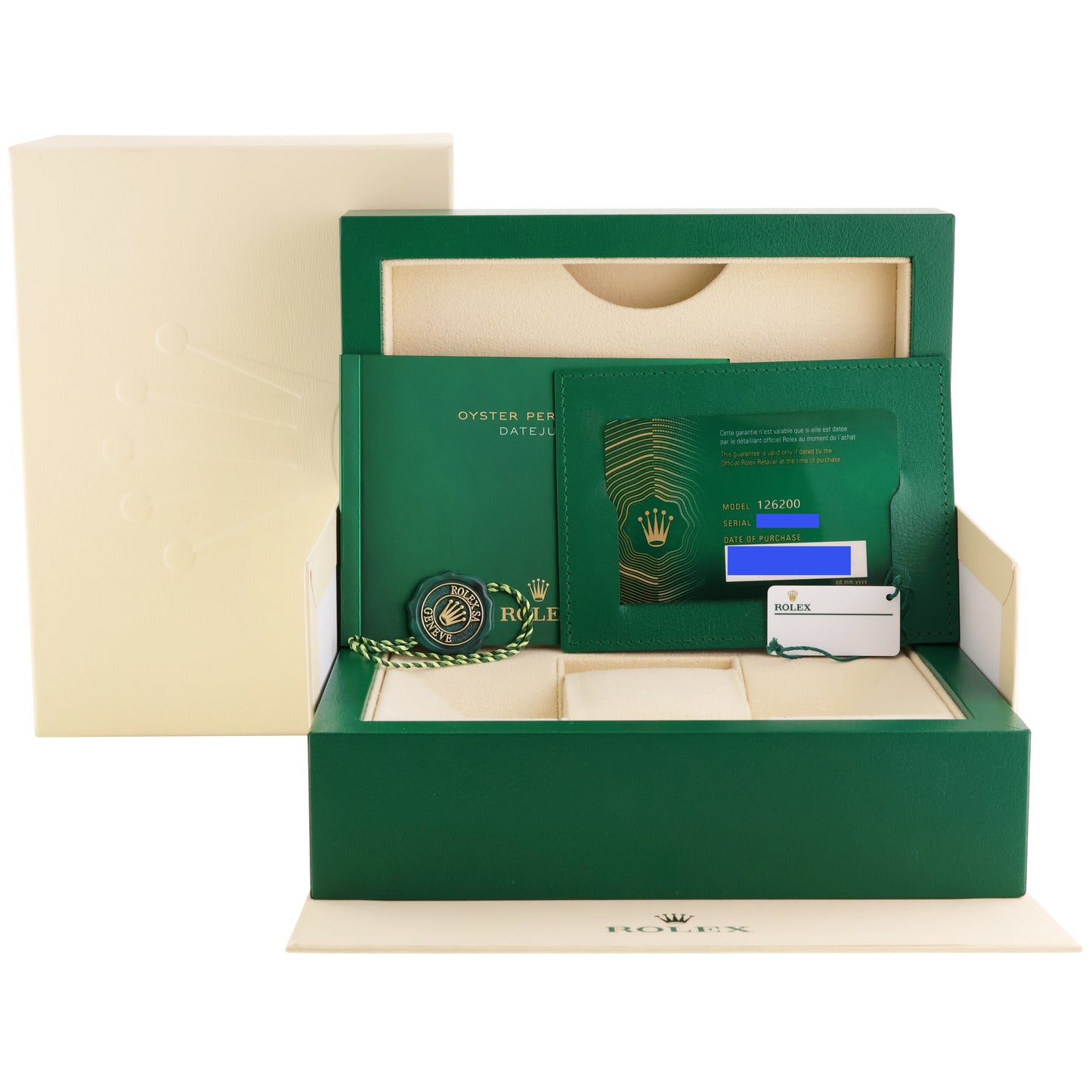 2022 NEW PAPERS Blue Motif Rolex DateJust 36mm 126200 Steel Oyster Band Watch Box