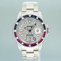 MINT Pave Diamond Ruby & Sapphire Rolex GMT Master II 116710 Steel 40mm Watch