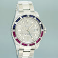 MINT Pave Diamond Ruby & Sapphire Rolex GMT Master II 116710 Steel 40mm Watch