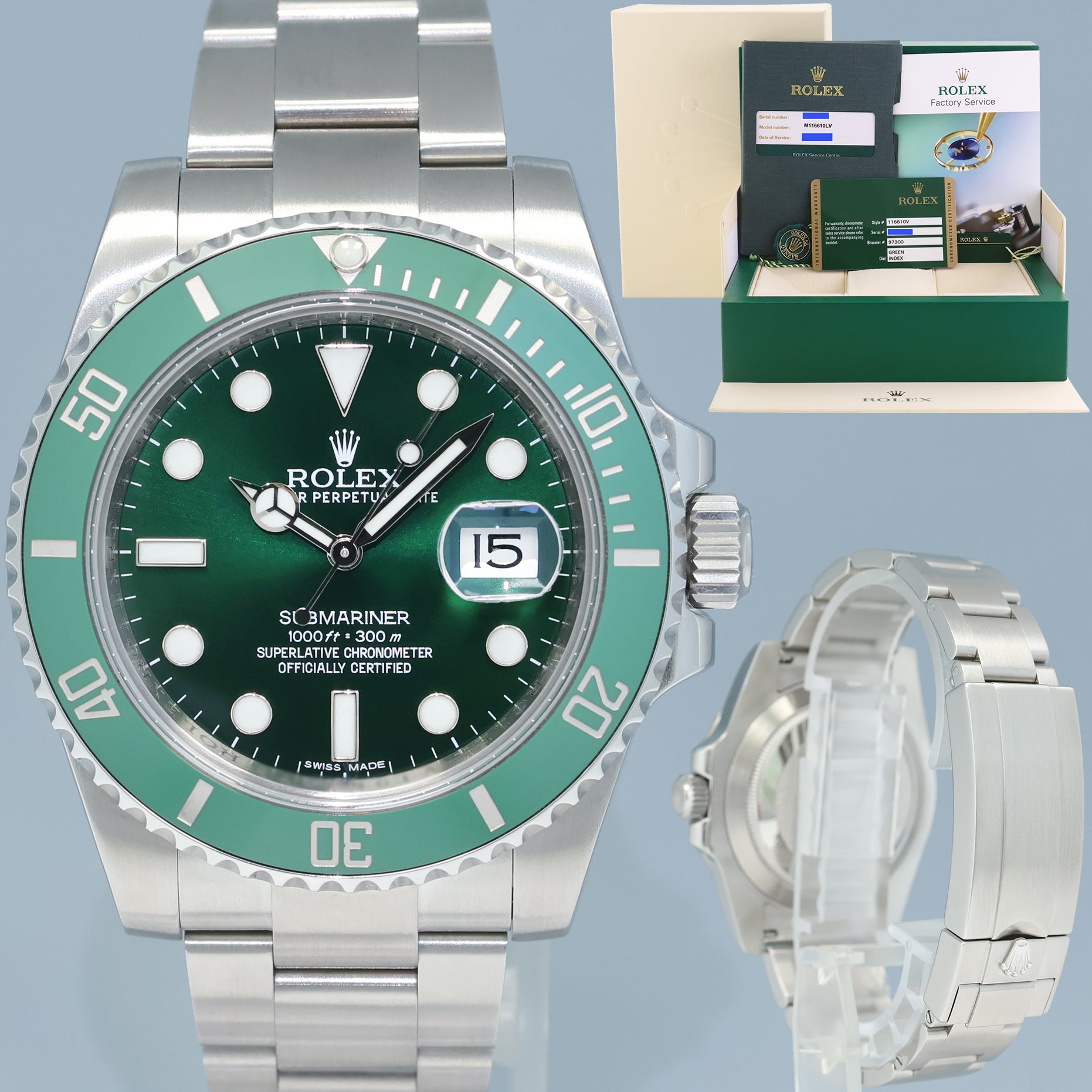 2022 RSC Service PAPERS Rolex Submariner Hulk Green Ceramic